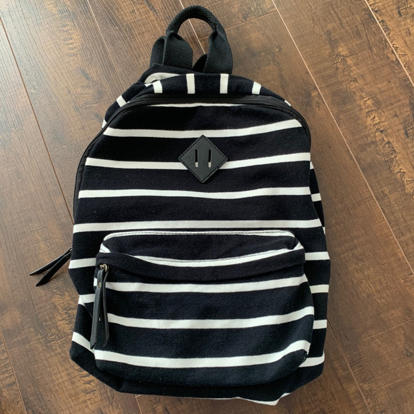 black and white striped backpack purse